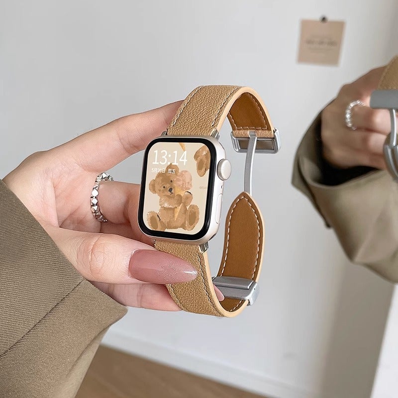 For Iwatchs8 Strap Genuine Leather Apple S10 Magnetic Buckle S9S6 Hand 54 Girls Watch With Niche High - Image 1